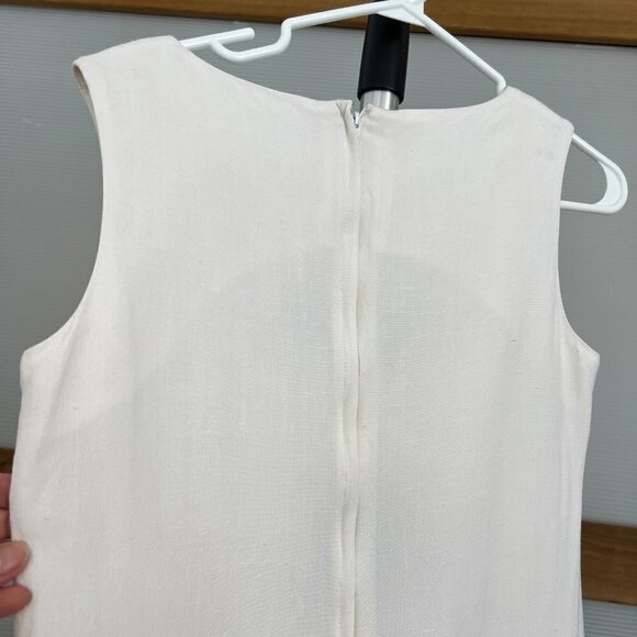 VTG Donna White Linen Black Diamond Geometric Sleeveless Shift Midi Dress‎ Sz 8 - Picture 7 of 14